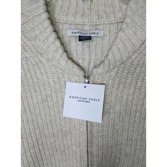 NWT American Eagle sz M cream full zip sweater cardigan w/ pockets long sleeves - Picture 3 of 11